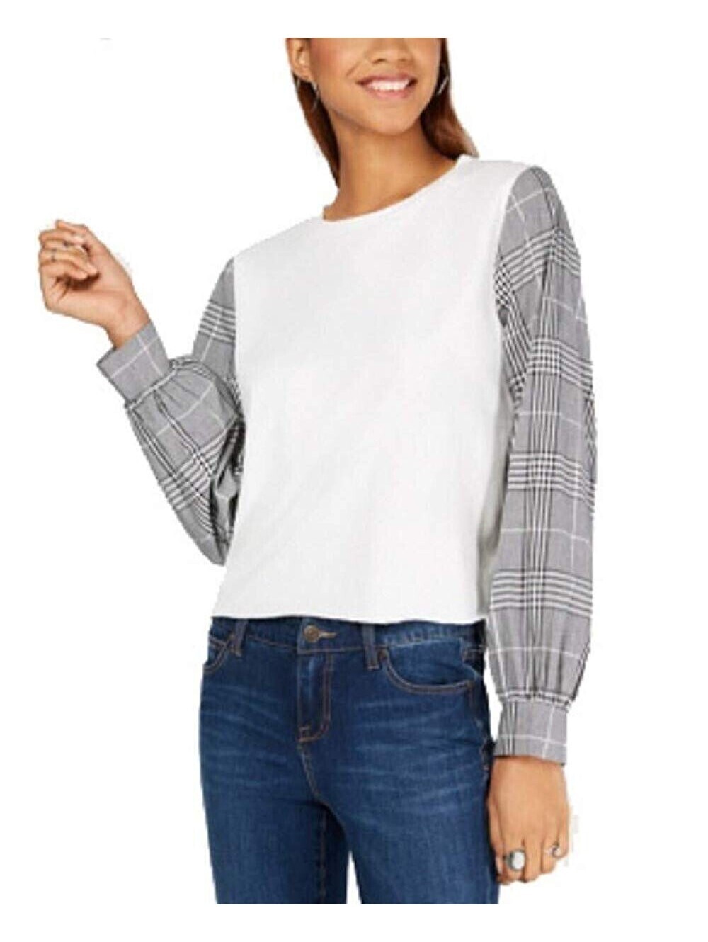 7 Sisters Womens Mixed Media Sweatshirt Ivory/White Size XL